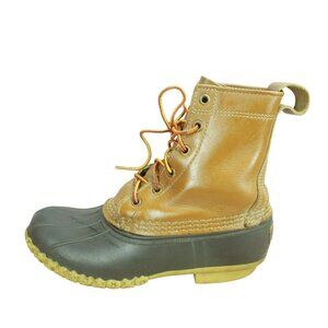 LL Bean Brown Leather Lace Up Round Toe Unlined Ankle Duck Boots Size 7 M